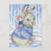 友情うさぎとマウスかわいいクリスマスカード シーズンポストカード (正面)