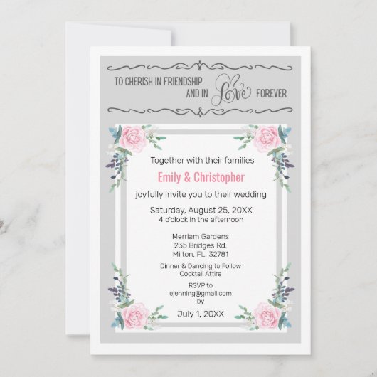 友情と愛の結婚式の招待を大切にする 招待状 (正面)