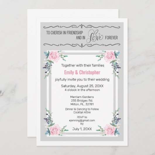 友情と愛の結婚式の招待を大切にする 招待状 (正面/裏面)