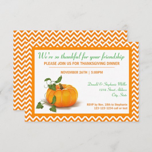 友情に感謝 – 3時間365日のディナー招待状 招待状 (正面/裏面)