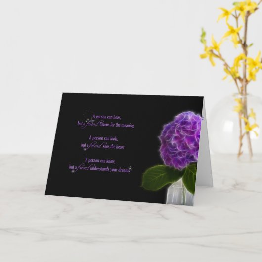 友情のためのフラクタルパープルアジサイ カード (黄色い花)