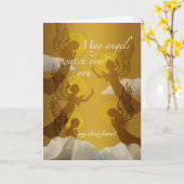 友情の友と天使に感謝飛んでいる カード (黄色い花)