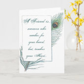 友情の引用文の感動的な孔雀の羽 カード (黄色い花)