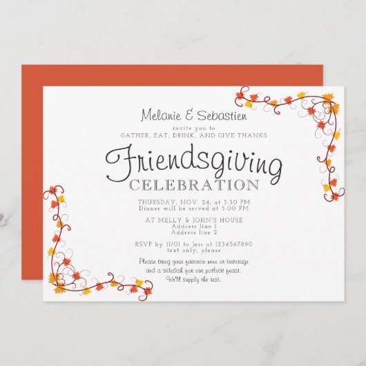 友情の持ち帰りポトラックの饗宴サンクスギビングディナー 招待状 (正面/裏面)