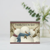 友情はハートの雪だるまの郵便はがきを暖めます シーズンポストカード (スタンド正面)