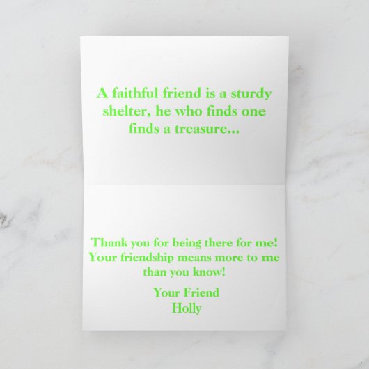 友情は保護の木の挨拶状のようです カード (内部)