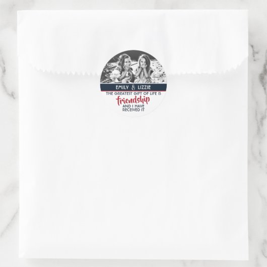 友情は写真と名前を持つ人生の贈り物である ラウンドシール (バッグ)