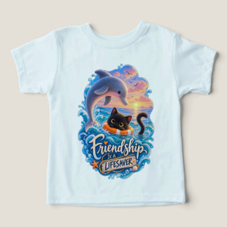 友情は命の救助者 イルカと子猫のトドラーTシャツ