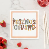 友情を持つThangsgivingテーマのオレンジ縁ど色 スタンダードランチョンナプキン (インサイチュ)