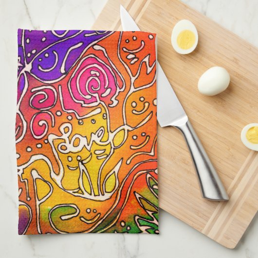 友情カラフル感動的の言葉 キッチンタオル (四つ折り)