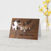 友情カード、モモ渓谷のワイナリー猫 カード (黄色い花)