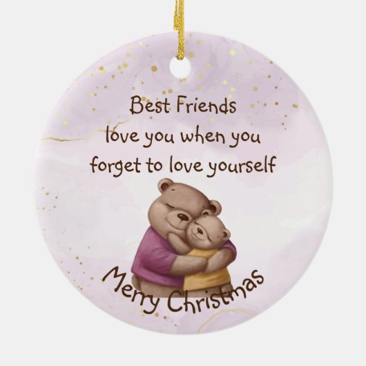 友情テディベア愛感動的する セラミックオーナメント (裏面)