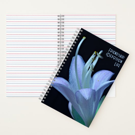 友情パーソナライズされた紫色の花がクローズアップ ノートブック (内側)