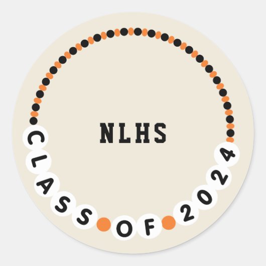 友情ブレスレット2024卒業オレンジ+ブラック ラウンドシール (正面)