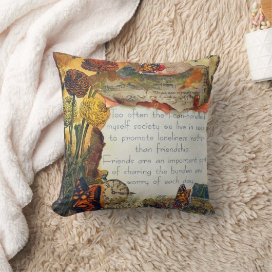 友情ミックスメディア花蝶コラージュ クッション (ブランケット)