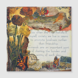 友情ミックスメディア蝶の花コラージュ