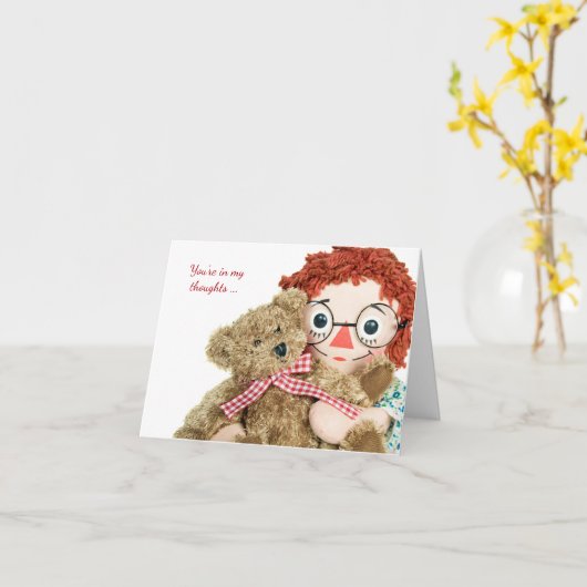 友情古い縫いぐるみ人形およびテディー・ベア カード (黄色い花)