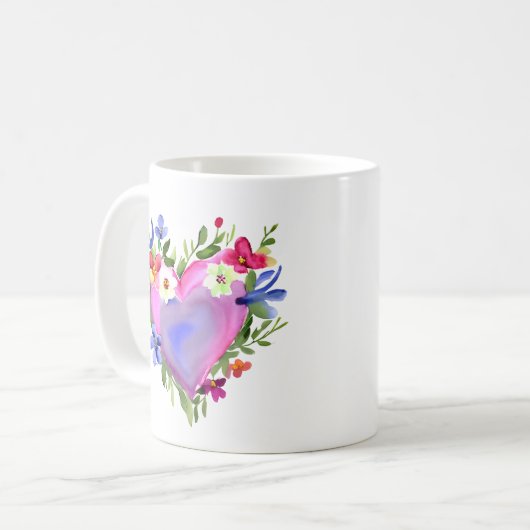 友情引用文とかわいらしフローラリース コーヒーマグカップ (正面左)