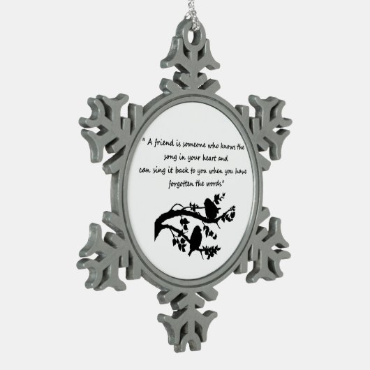 友情引用文の歌を私のハートの鳥 スノーフレークピューターオーナメント (左)