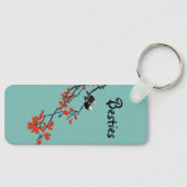 友情引用文2羽の鳥レッド葉モノグラム キーホルダー (正面)