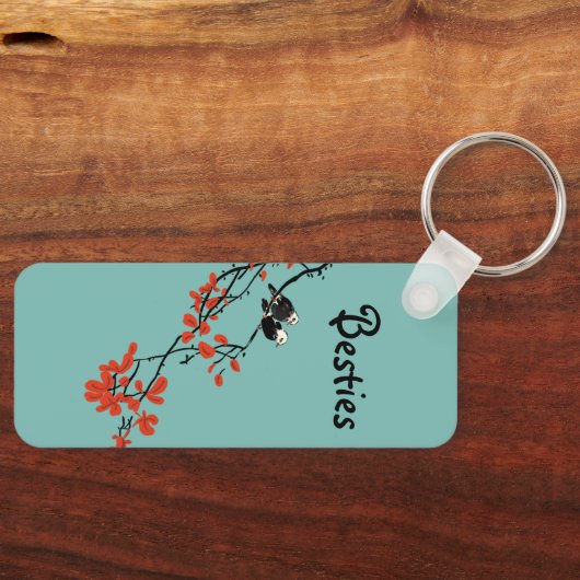 友情引用文2羽の鳥レッド葉モノグラム キーホルダー (正面)