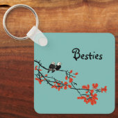 友情引用文2羽レッドリーフモノグラム キーホルダー (正面)