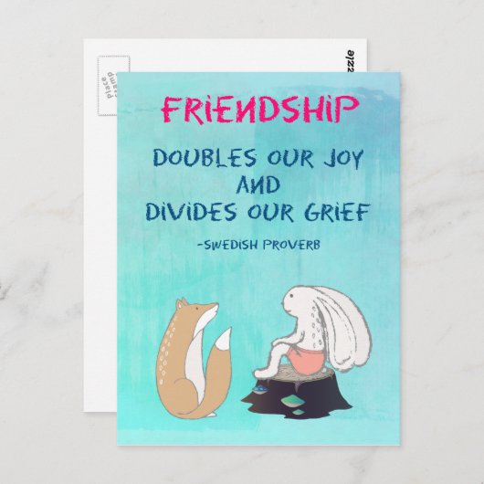 友情感動的の引用かわいい動物のスケッチ ポストカード (正面/裏面)