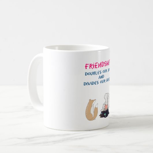 友情感動的引用文かわいい動物のスケッチ コーヒーマグカップ (正面左)