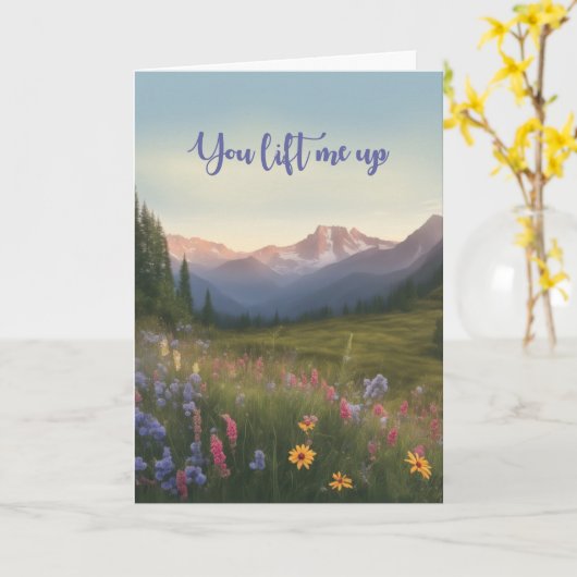 友情感謝していで私を山まで引き上げる カード (黄色い花)