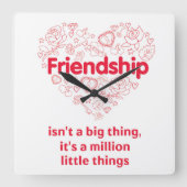 "友情百万の事"のかわいい引用文の時計です スクエア壁時計 (正面)