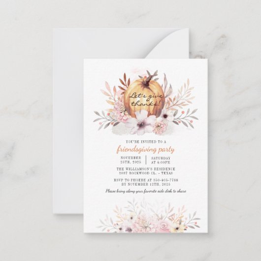 友情素朴あるフローラ紅葉カボチャ ノートカード (正面)