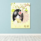 友情 – 友情、こけしの人形春 キャンバスプリント (インサイチュ (ウッドフロア))