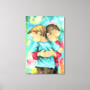 友情 - 子供のハグ - 平和 愛 - 絵画 キャンバスプリント