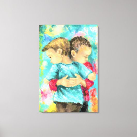 友情 - 子供のハグ - 平和 愛 - 絵画  キャンバスプリント (正面)