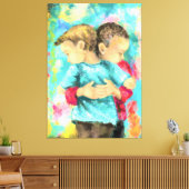 友情 – 子供の抱き締め – 平和の愛 – 絵画's キャンバスプリント (インサイチュ (リビング))