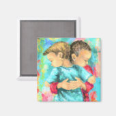 友情 – 子供の抱き締め – 平和の愛 – 絵画's マグネット (正面/裏面)