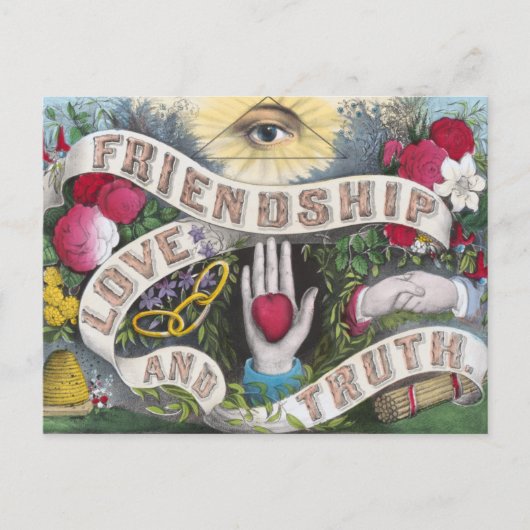 友情、愛、真実のヴィンテージ ポストカード (正面)
