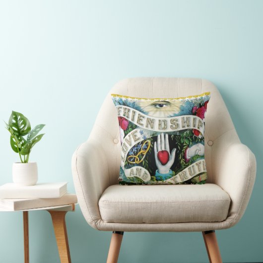 友情 愛 真実 バナー ハート 手 クッション (椅子)