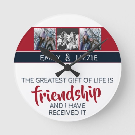 友感動的情引用文(名前と写真あり) ラウンド壁時計 (正面)