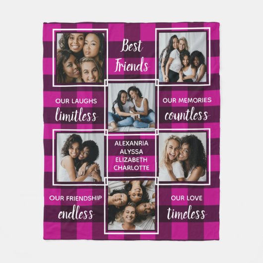 友最高のだちピンクバッファロープレイド6写真コラージュ フリースブランケット (正面)