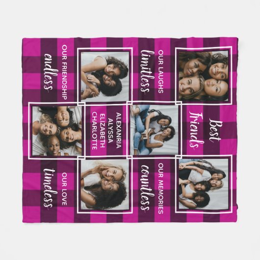 友最高のだちピンクバッファロープレイド6写真コラージュ フリースブランケット (正面(横))