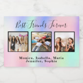 友最高のピンクのホログラフィックフォト誕生日パーティー スパークリングワインラベル (シングルラベル)