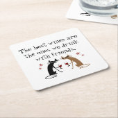 友最高の人と飲むワイン スクエアペーパーコースター (アングル)