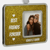 友最高の人カスタムの写真と名前の金ゴールドグリッター シルバープレートフレームオーナメント (右)