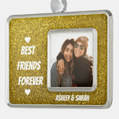 友最高の人カスタムの写真と名前の金ゴールドグリッター シルバープレートフレームオーナメント (左)