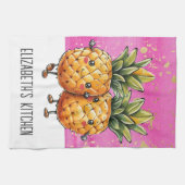友最高の人パイナップルかわいいパイナップル可愛いピンク キッチンタオル (横)