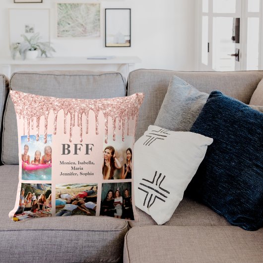 友最高の人写真コラージュバラ金ゴールドグリッターピンク クッション