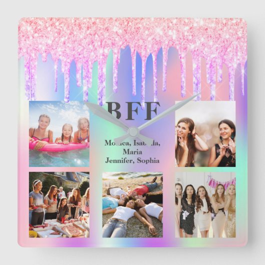 友最高の人写真ピンク紫のグリッタードリップス写真 スクエア壁時計 (正面)