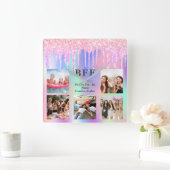 友最高の人写真ピンク紫のグリッタードリップス写真 スクエア壁時計 (ホーム)