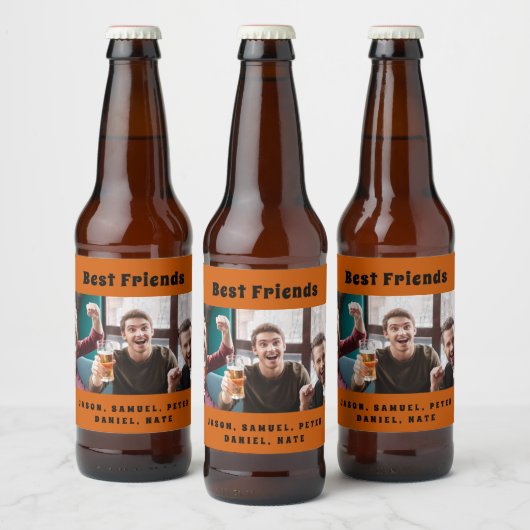 友最高の人男性パーティー写真おもしろいオレンジ ビールラベル (ボトル)